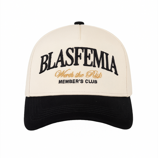 "Blasfemia" Gorra Beige con visera en gamusa negra