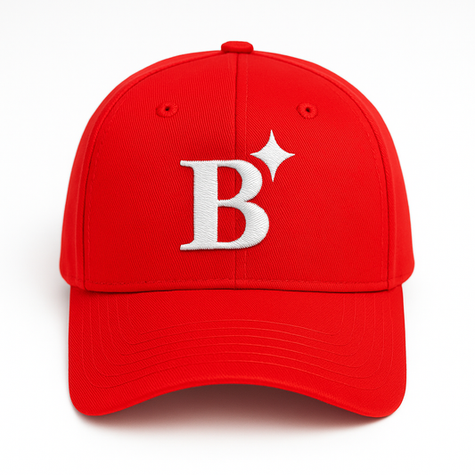 "B" Gorra Roja Con Visera Curva